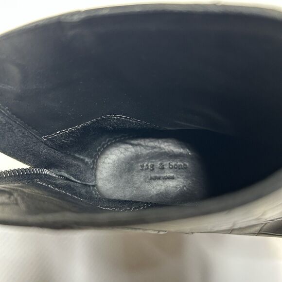 Rag & Bone Womens Newbury Croc Embossed Leather Ankle Booties 5.5 Black Classic - Picture 10 of 10